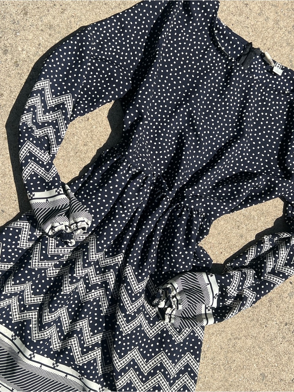 Anthropologie Navy Polka Dot Babydoll Dress Size L | Cottagecore Chic